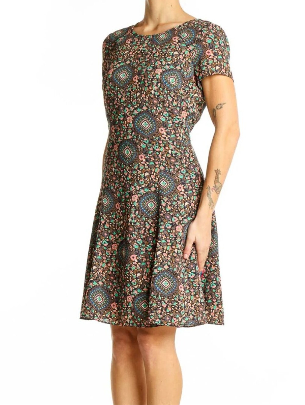 J. Crew Multicolor Floral and Geometric Short Sleeve Dress -Multicolor